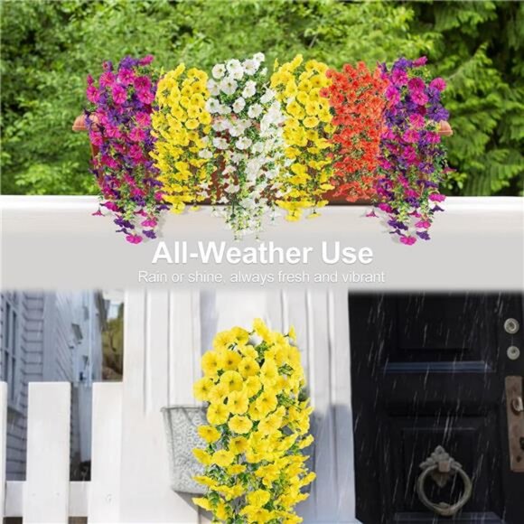 Artificial Flowers for Outdoors Decoration, 4Pcs Fake Hanging Flowers Morning - Picture 7 of 8